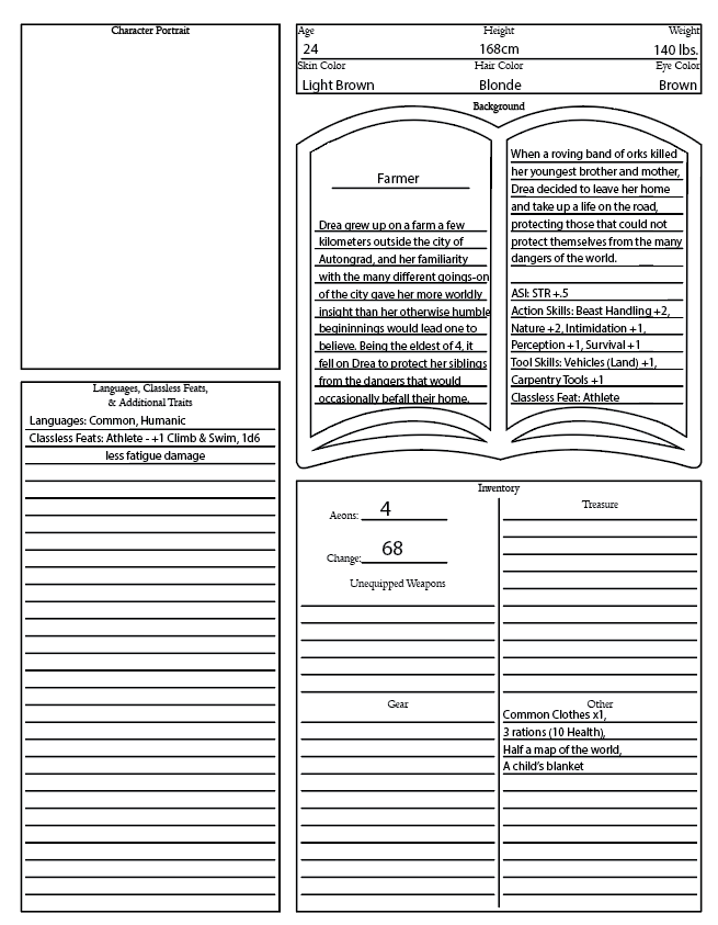 Drea's Completed Character Sheet Back